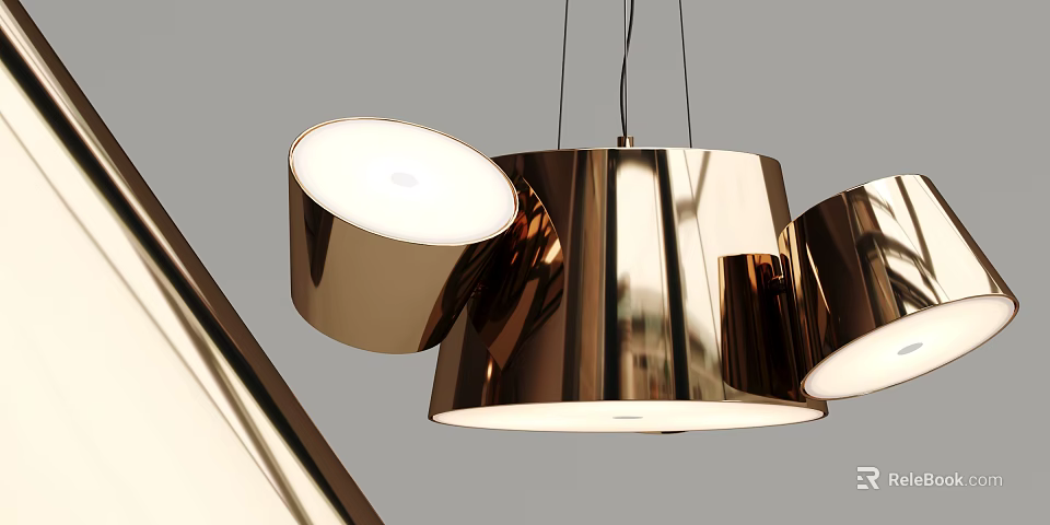 Modern Brass Chandelier with Circular Reflective Shades for Contemporary Interior Lighting 3d model 
