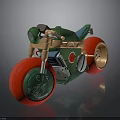 Cartoon Style Toy Motorcycle With Green Body Red Wheels And EAT Text