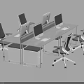 Modern Office Workstation Desk With Multiple Computer Monitors Ergonomic Office Chairs And Storage Drawers