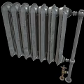 Traditional Cast Iron Radiator With Pipes And Control Valve