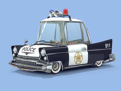 Classic Police Car With Red Blue Lights 911 Number And Badge Design 3d model