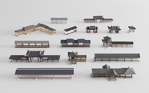 Chinese-style Landscape Corridor Rack Chinese-style Corridor Four-sided Six-sided Pavilion Long Corridor Wood Corridor Pavilion 3d model