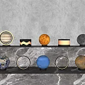 Modern Outdoor Lights With Various Spherical And Ring Shaped Designs On Marble Surface 3d model