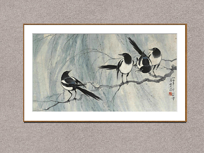 New Chinese Animal Painting Xu Beihong Four Joys model