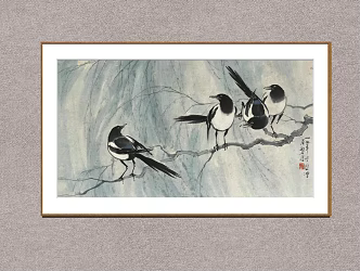 New Chinese Animal Painting Xu Beihong Four Joys 3d model