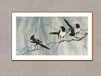 New Chinese Animal Painting Xu Beihong Four Joys 3d model