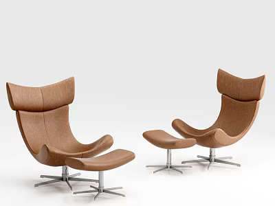 Modern Brown Upholstered Lounge Chairs With Matching Ottoman And Metal Base Design 3d model