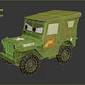Green Cartoon Toy Jeep With Big Eyes Canvas Top And Large Wheels
