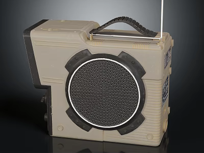 Old Fashioned Portable Beige Television With Antenna And Black Speaker Grill Design 3d model
