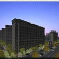 Modern High Rise Residential Buildings In Urban Night Scene With Greenery