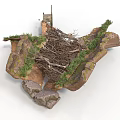 Modern Natural Landscape Model With Rocks Twigs Grass And Wooden Bridge