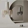 Modern Striped Chandeliers In White And Black Hanging In Minimalist Interior