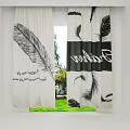 Black And White Text Print Curtains For Double Window With Green Outdoor View