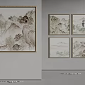Traditional Chinese Landscape Paintings In Interior 3d model