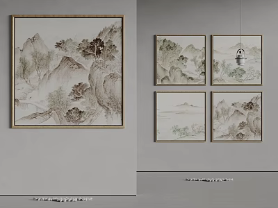 Traditional Chinese Landscape Paintings In Interior 3d model