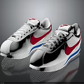 Stylish White Sneakers With Red Logo And Blue Stripes For Sporty Casual Look