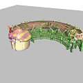 Fairy Tale Garden Landscape with Mushroom House Tree Trunk Green Vines Fence Ant Kingdom Sign