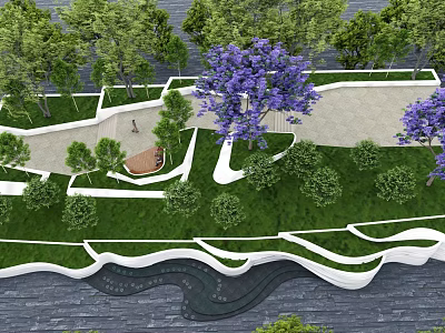 Tree Pit Landscape Design With Green Vegetation And Purple Flowering Trees 3d model