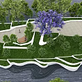 Tree Pit Landscape Design With Green Vegetation And Purple Flowering Trees