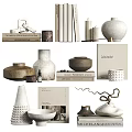 Modern Minimalist Decorative Ornament Set With Ceramic Vases Books Candle Holders And Metal Sculptures