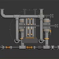 Industrial Pipeline Equipment With Metal Frame Pipes And Cooling Fans System