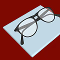 Modern Rectangular Glasses Neatly Placed On Blue Lined Notebook Against Red Background