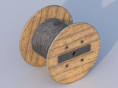 Industrial Equipment Cable Reel with Wooden Spools Wound Steel Cable and Metal Fittings 3d model