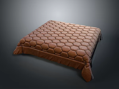 Brown Square Cushion Featuring Hexagonal Pattern and Soft Fabric Fringed Edges 3d model