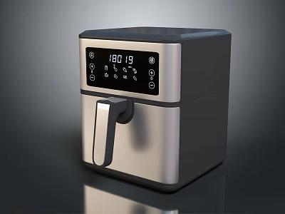 Modern Air Fryer With Digital Display Time Temperature Control And Silver Black Design 3d model