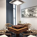 Modern Activity Room With Wooden Flooring Ceiling Strips And Blue Wall Decor Icons