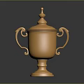 Handcrafted Golden Trophy Sculpture With Lid Two Handles And Base