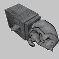 Realistic 3D Model Of Stone Block Structure With Clinging Bear Sculptures