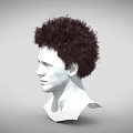 3D Rendered Male Head Bust Model With Curly Hair And Gray Background