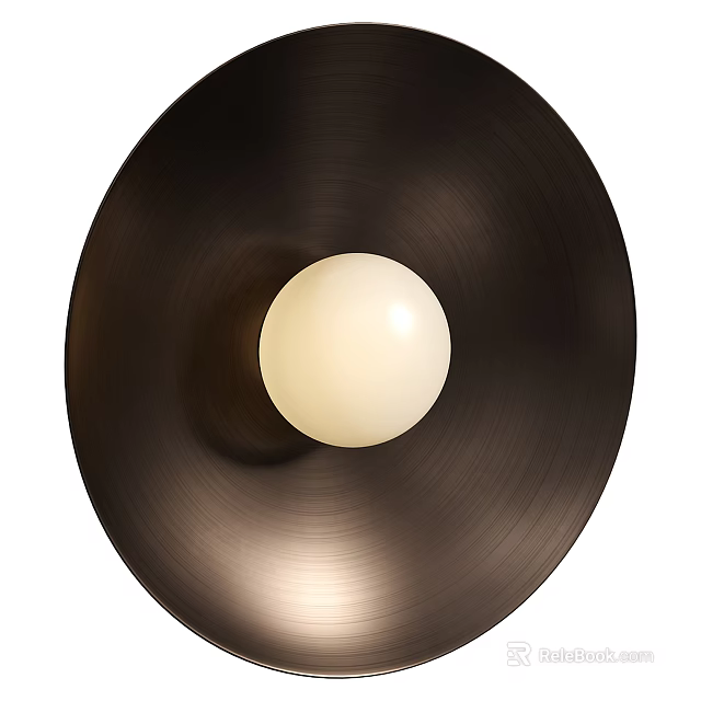 Modern Circular Wall Light with Brushed Metal Frame and White Spherical Bulb 3d model 