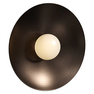 Modern Circular Wall Light with Brushed Metal Frame and White Spherical Bulb 3d model
