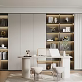 Modern Study Room Interior With Lit Shelves White Desk Chair And Decorations