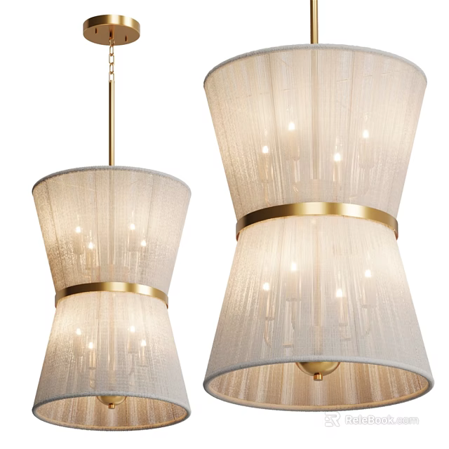 Modern Chandeliers With White Fabric Shades Gold Accent Rings And Warm Illumination 3d model 