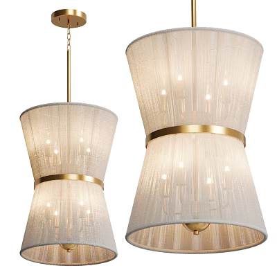 Modern Chandeliers With White Fabric Shades Gold Accent Rings And Warm Illumination 3d model