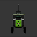 Green And Black Robot With Smiley Face Design And Wheels For LUX Features