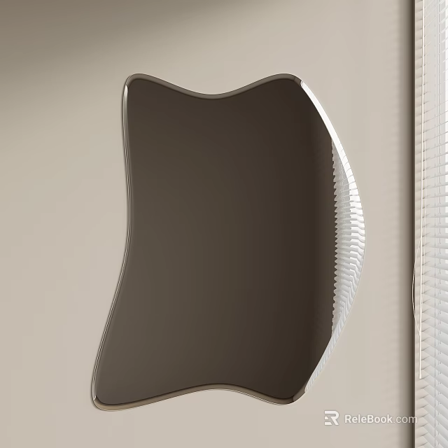 Modern Unique Shaped Mirror With Textured Edges Against Light Colored Wall And Blinds 3d model 
