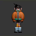 Man With Spiky Black Hair Wearing Orange Jacket And Blue Boots In 3D Design