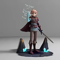 Game and Movie Character With Cloak Casting Magic And Holding Sword On Blue Glowing Base