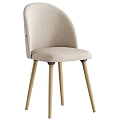 Modern Beige Fabric Upholstered Dining Chair With Ergonomic Backrest And Wooden Legs