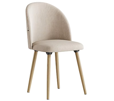 Modern Beige Fabric Upholstered Dining Chair With Ergonomic Backrest And Wooden Legs 3d model