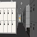 Elevator Lobby Corridor With Organized Lockers And Integrated Lighting 3d model