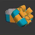 Decorative Ornament Display Set With Open Blue Orange Gift Box Orange Bow And White Interior