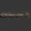 Rustic Wooden Post And Pole With Wrapped Thorns And Rough Surface Texture