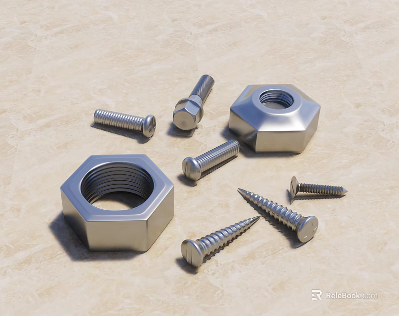 Hardware Tools Hex Nuts Bolts And Various Stainless Steel Screws For Industrial Use 3d model 