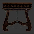 Traditional Wooden Table With Dark Brown Surface And Carved Legs Two Drawers