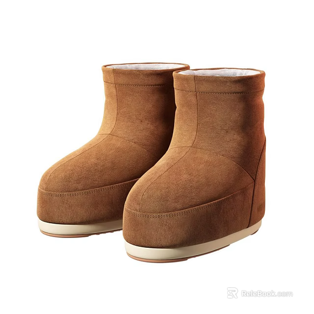 Brown Suede Boots with Fleece Lining and White Sole for Winter Casual Wear 3d model 